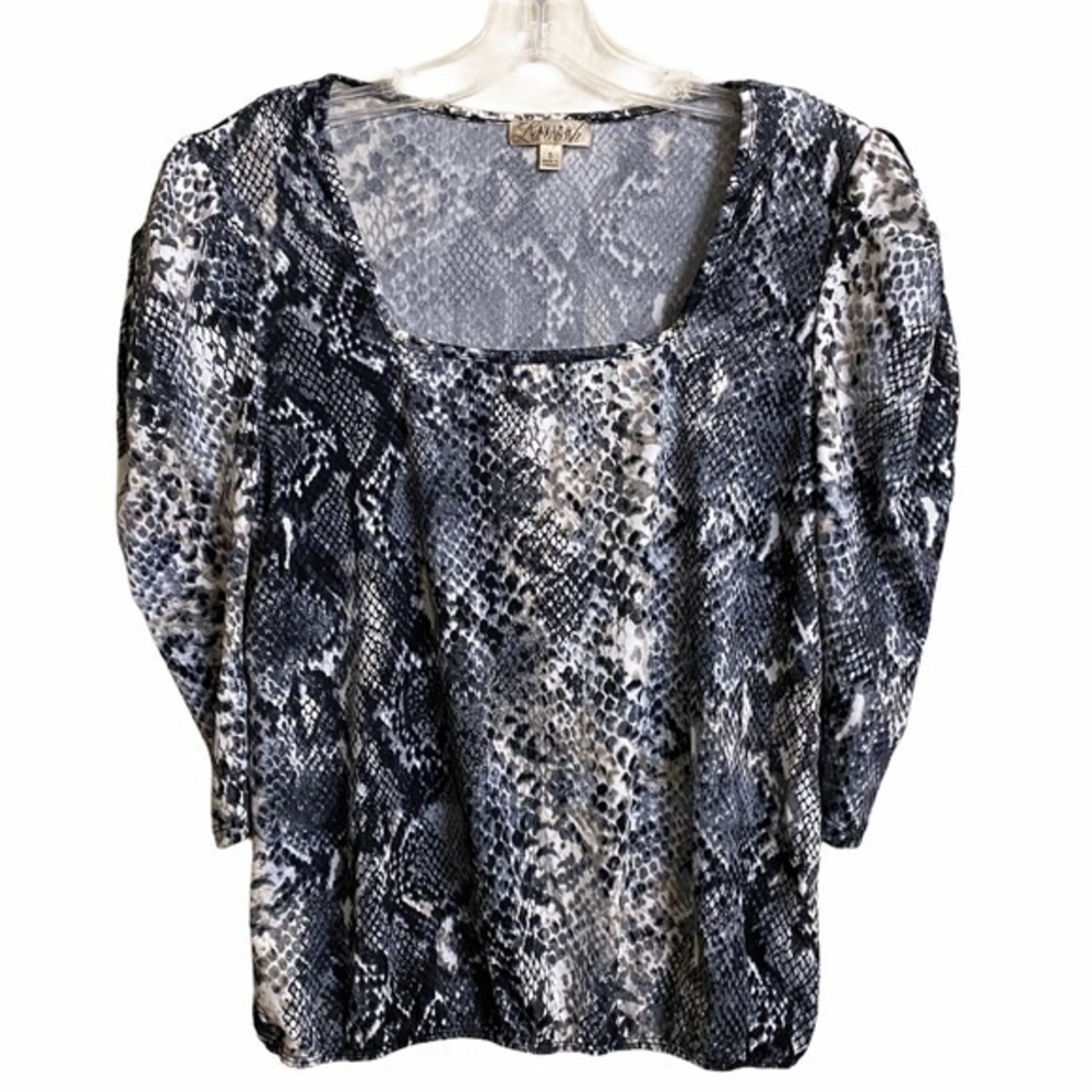 NWOT Lavish Snakeskin Blouse Square Neckline 3/4 Puffy Sleeve Women Size Small